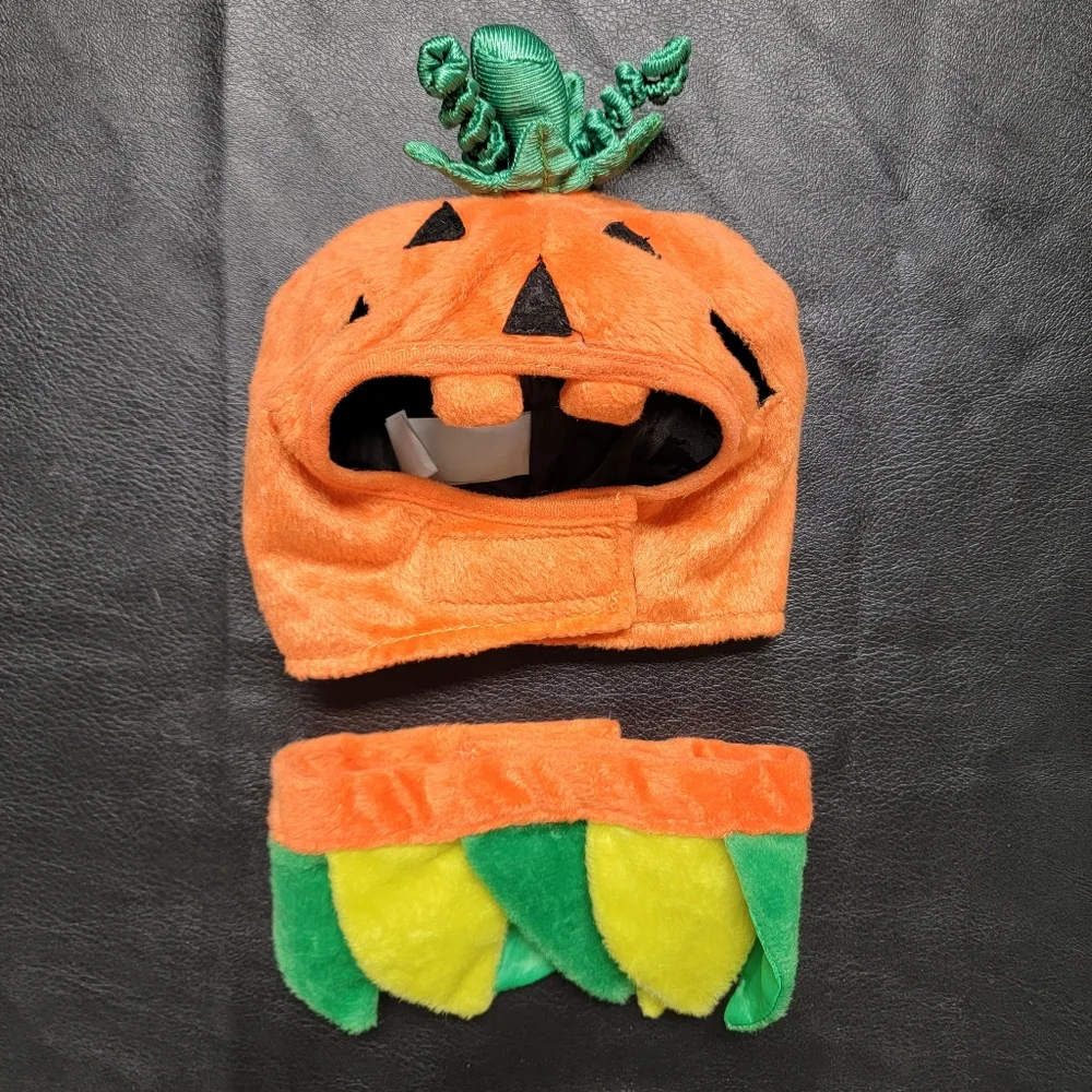 Plush Pumpkin Halloween Dog Pet Costume Hat Collar Set 🎃